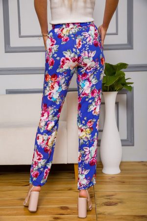 Женские брюки на резинке, синего цвета с узором, 172R076-1 — изображение 4