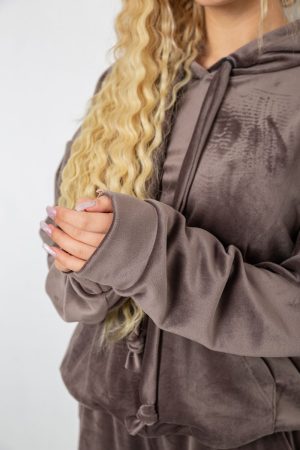 Спорт костюм женский велюровый свободного кроя, цвет мокко, 241R2001-20 — изображение 5