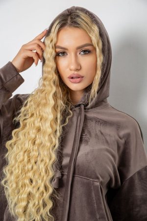 Спорт костюм женский велюровый свободного кроя, цвет мокко, 241R2001-20 — изображение 6