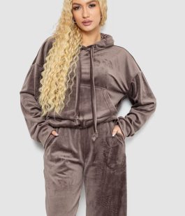 Спорт костюм женский велюровый свободного кроя, цвет мокко, 241R2001-20
