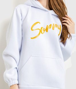 Худи женский на флисе трехнитка Sorry, цвет белый, 102R316