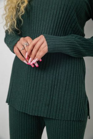 Костюм женский в рубчик повседневный, цвет темно-зеленый, 238R57415 — изображение 5