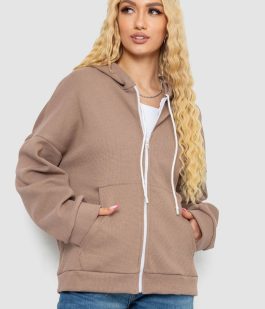 Кофта женская на молнии с капюшоном, цвет бежевый, 238R104