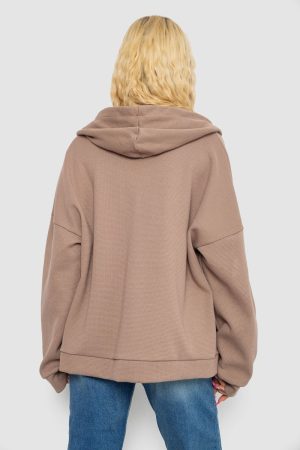 Кофта женская на молнии с капюшоном, цвет бежевый, 238R104 — изображение 4