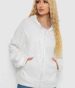 Кофта женская на молнии с капюшоном, цвет молочный, 238R104
