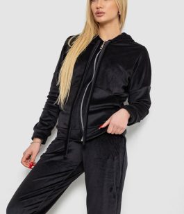 Спортивный костюм женский велюровый, цвет черный, 177R018