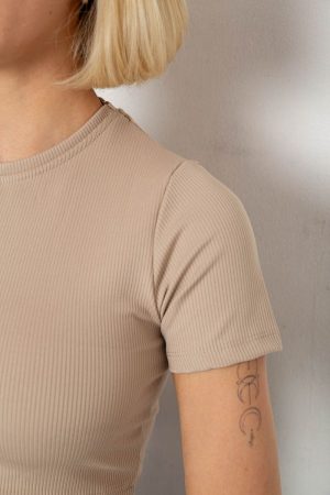 Футболка - топ женская в рубчик, цвет бежевый, 238R58210 — изображение 5