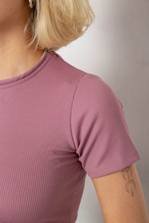 Футболка - топ женская в рубчик, цвет пудровый, 238R58210 — изображение 5