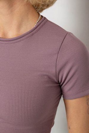 Футболка - топ женская в рубчик, цвет сливовый, 238R58210 — изображение 5