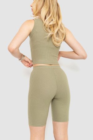 Костюм женский в рубчик повседневный, цвет оливковый, 214R700 — изображение 4