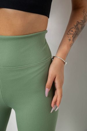 Лосины однотонные в рубчик, цвет темно-оливковый, 238R606 — изображение 5