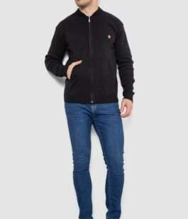 Кофта мужская на молнии с карманами, цвет черный, 161R784