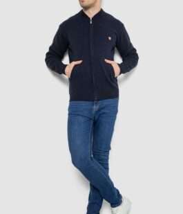 Кофта мужская на молнии с карманами, цвет темно-синий, 161R784