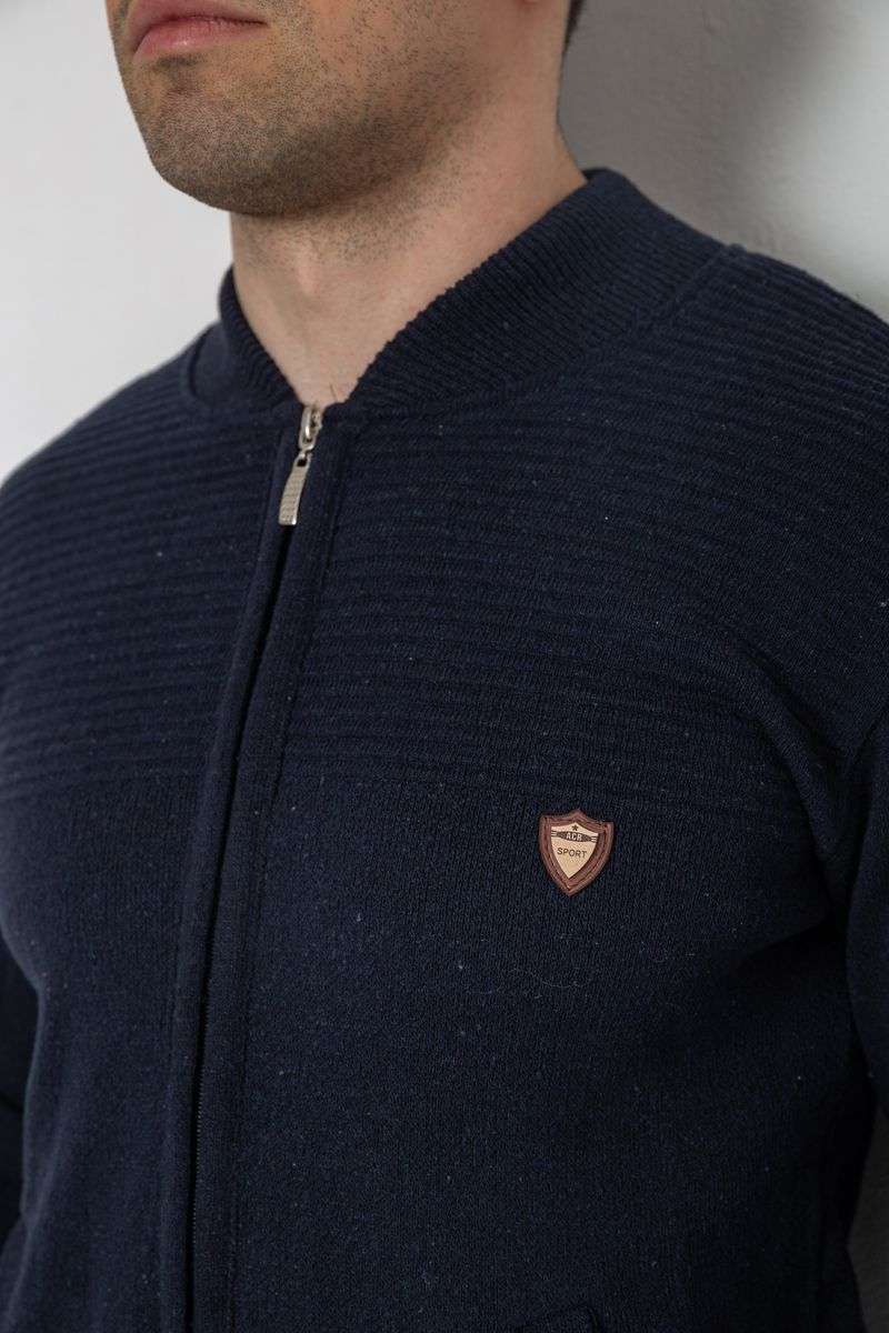 Кофта мужская на молнии с карманами, цвет темно-синий, 161R784 — изображение 5