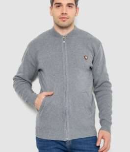 Кофта мужская на молнии с карманами, цвет серый, 161R784