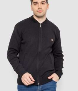 Кофта мужская на молнии с карманами, цвет черный, 161R784