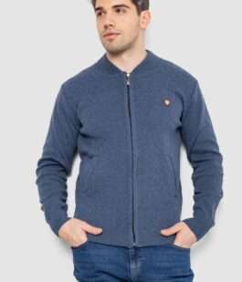 Кофта мужская на молнии с карманами, цвет джинс, 161R784