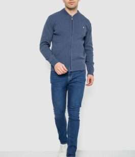 Кофта мужская на молнии с карманами, цвет джинс, 161R784