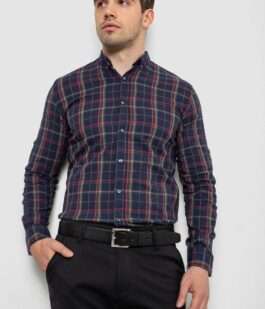 Рубашка мужская в клеточку, цвет синий, 214R1255