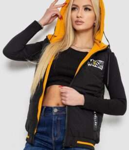 Жилет женский двухсторонний, цвет черно-горчичный, 244R20166