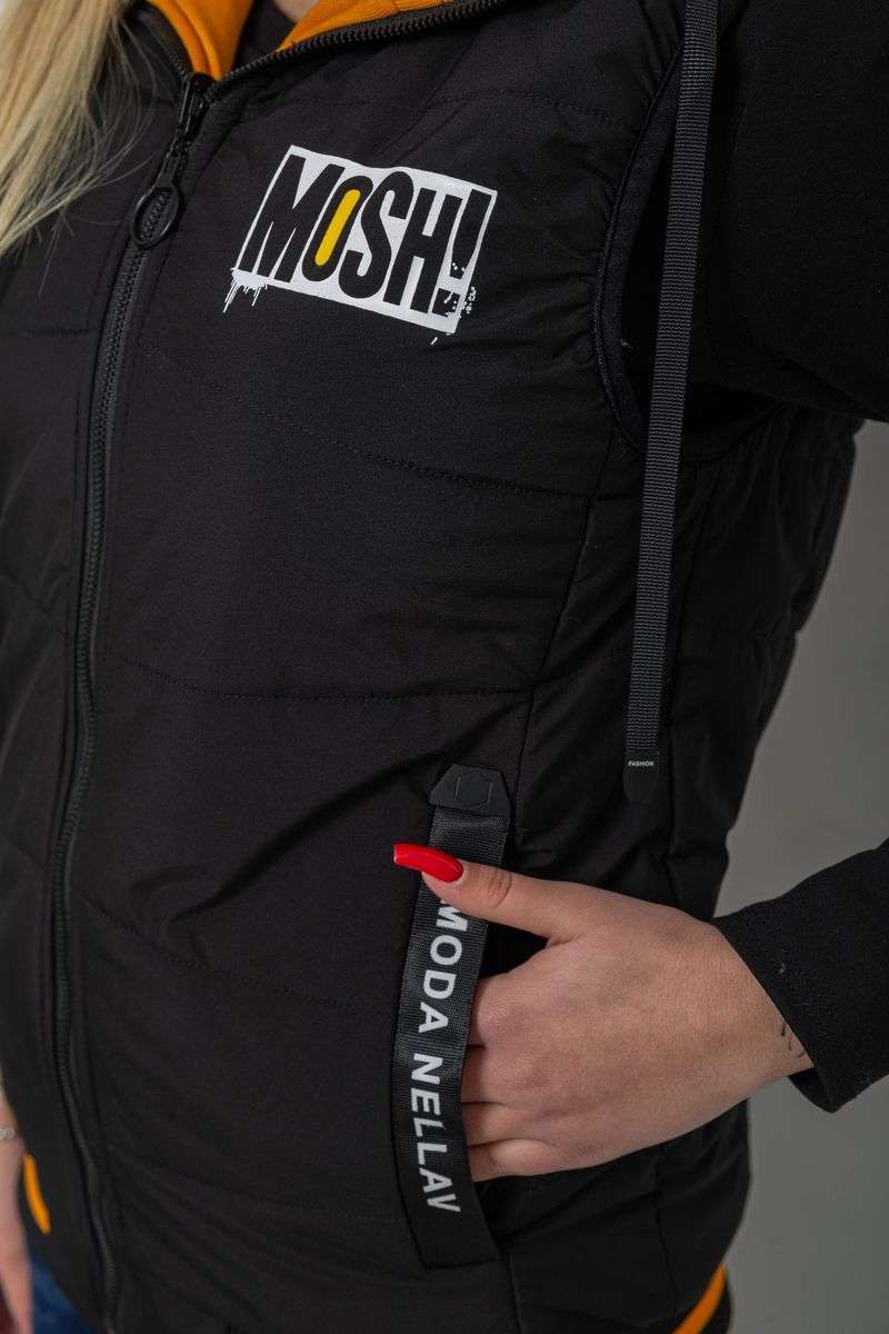 Жилет женский двухсторонний, цвет черно-горчичный, 244R20166 — изображение 4