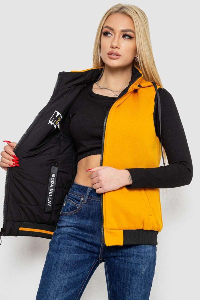Жилет женский двухсторонний, цвет черно-горчичный, 244R20166 — изображение 5
