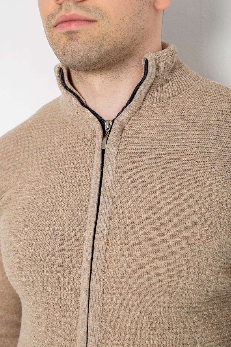 Кофта мужская на молнии с карманами, цвет бежевый, 161R1053 — изображение 5