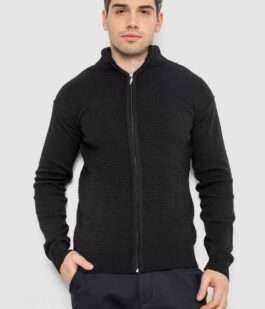 Кофта мужская на молнии с карманами, цвет черный, 161R1053