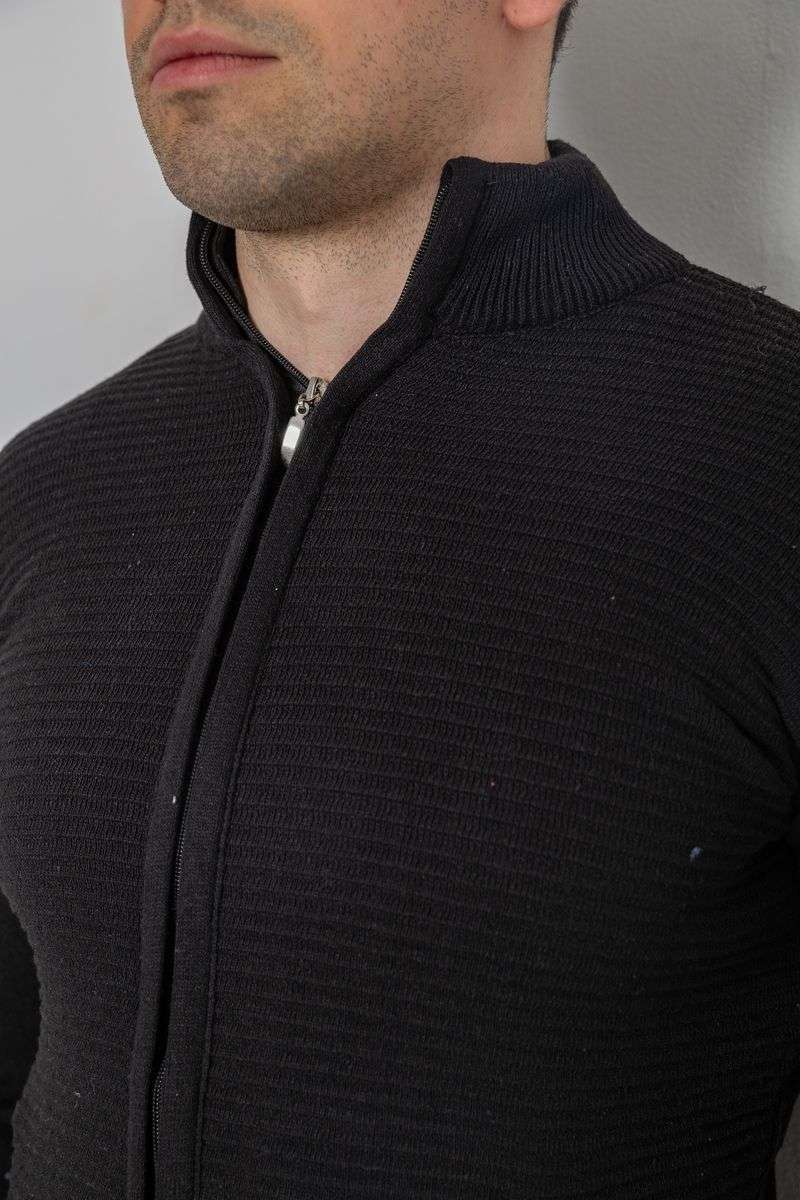 Кофта мужская на молнии с карманами, цвет черный, 161R1053 — изображение 5