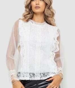 Блуза женская гипюровая классическая, цвет белый, 204R150