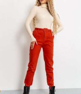 Брюки женские с ремнем, цвет терракотовый, 131R111