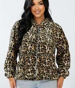 Бомбер женский c капюшоном, цвет леопардовый, 257R48