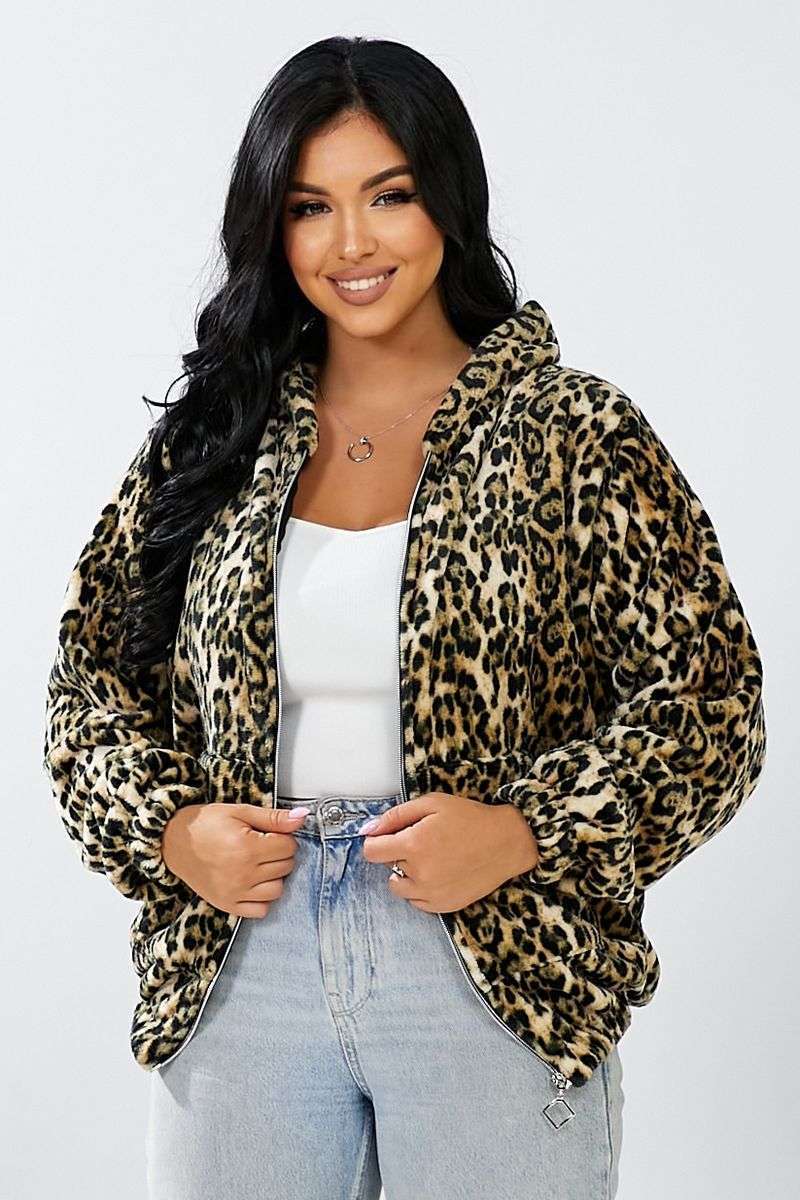 Бомбер женский c капюшоном, цвет леопардовый, 257R48 — изображение 5