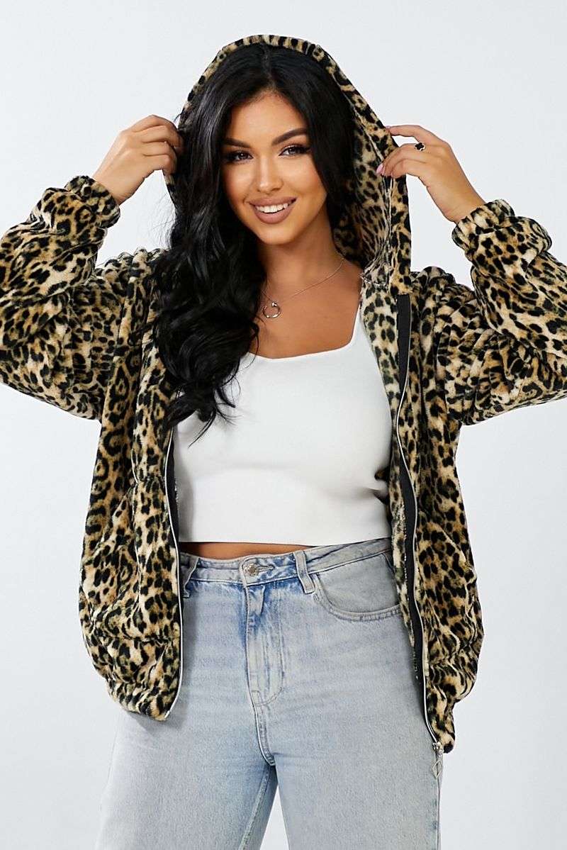 Бомбер женский c капюшоном, цвет леопардовый, 257R48 — изображение 8