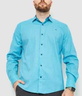 Рубашка мужская классическая с принтом, цвет бирюзово-синий, 214R7400