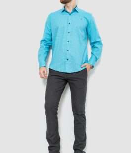 Рубашка мужская классическая с принтом, цвет бирюзово-синий, 214R7400