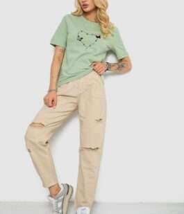 Футболка женская с принтом, цвет оливковый, 241R125