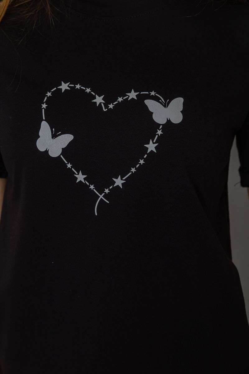 Футболка женская с принтом, цвет черный, 241R125 — изображение 5