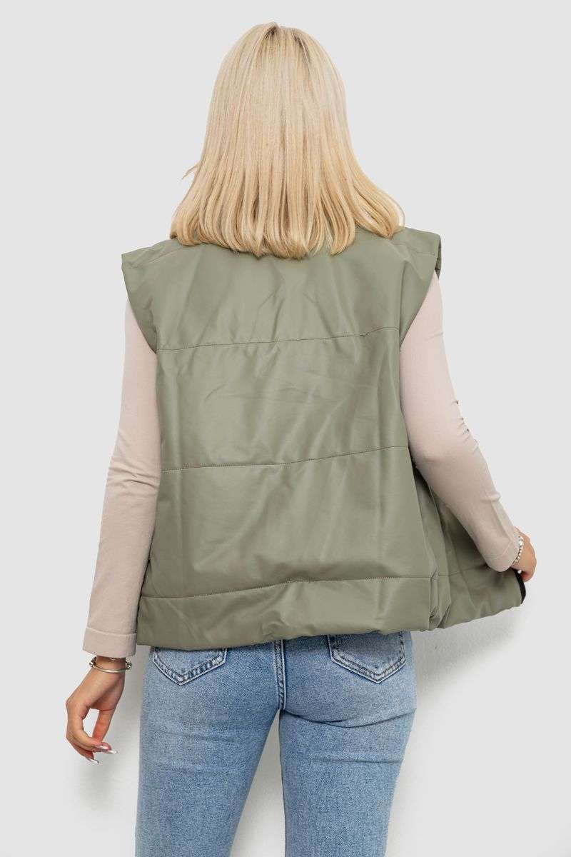 Жилет женский демисезонный экокожа, цвет хаки, 257R98 — изображение 4