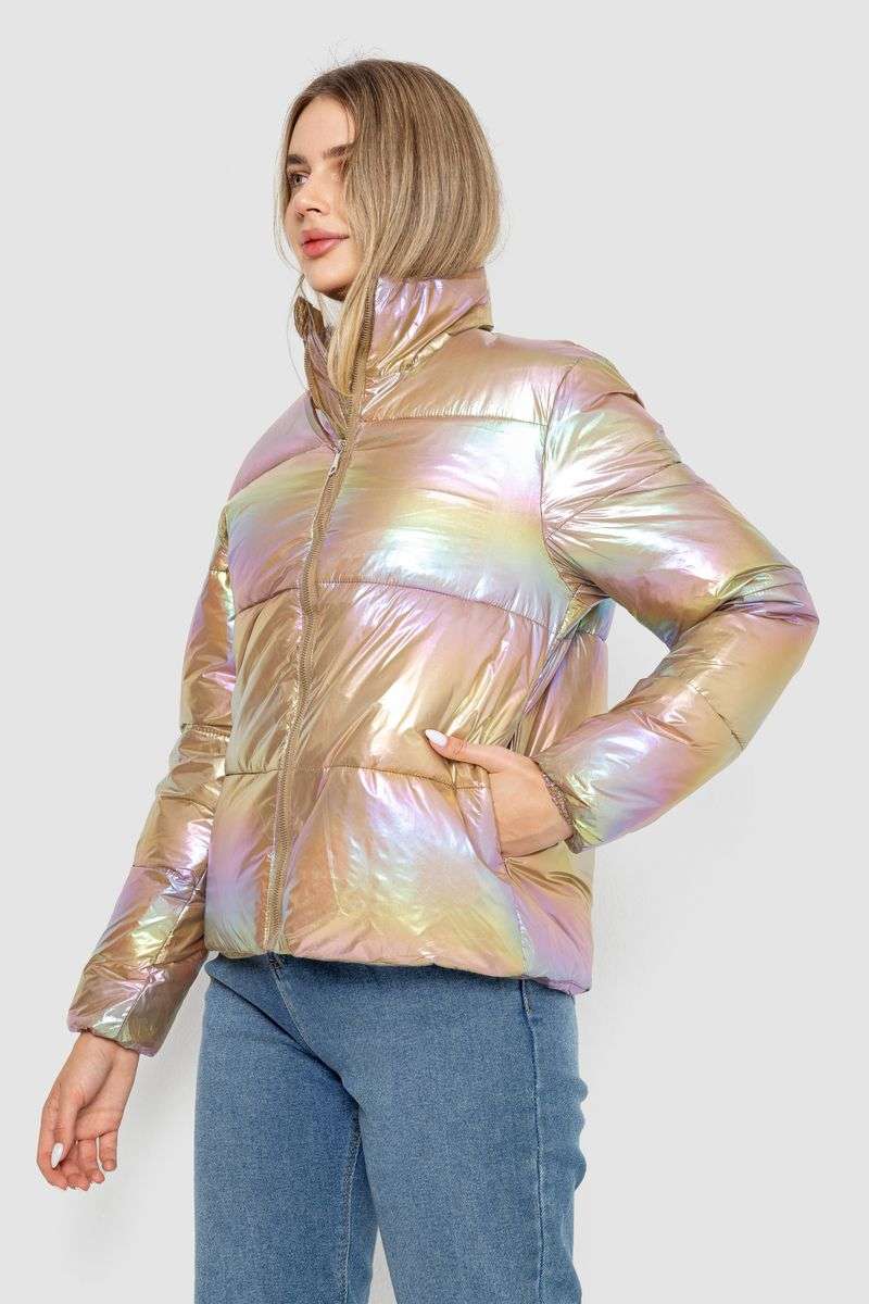 Куртка женская демисезонная плащевка, цвет бежево-сиреневый, 243R2022-2 — изображение 4