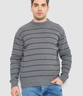 Свитер мужской в полоску, цвет серый, 161R1057