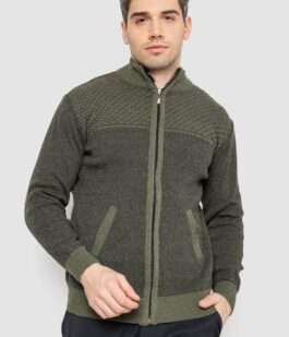 Кофта мужская на молнии с карманами, цвет хаки, 161R1009