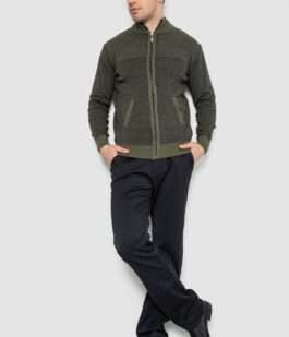 Кофта мужская на молнии с карманами, цвет хаки, 161R1009