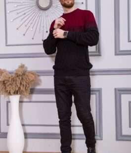 Свитер мужской, цвет бордово-черный, 161R677