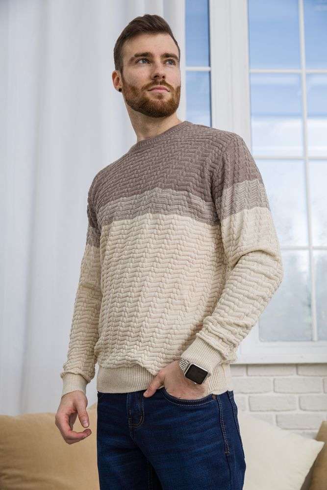Свитер мужской, цвет бежево-молочный, 161R677 — изображение 4