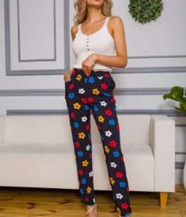 Женские брюки на резинке, черного цвета с узором, 172R076-1