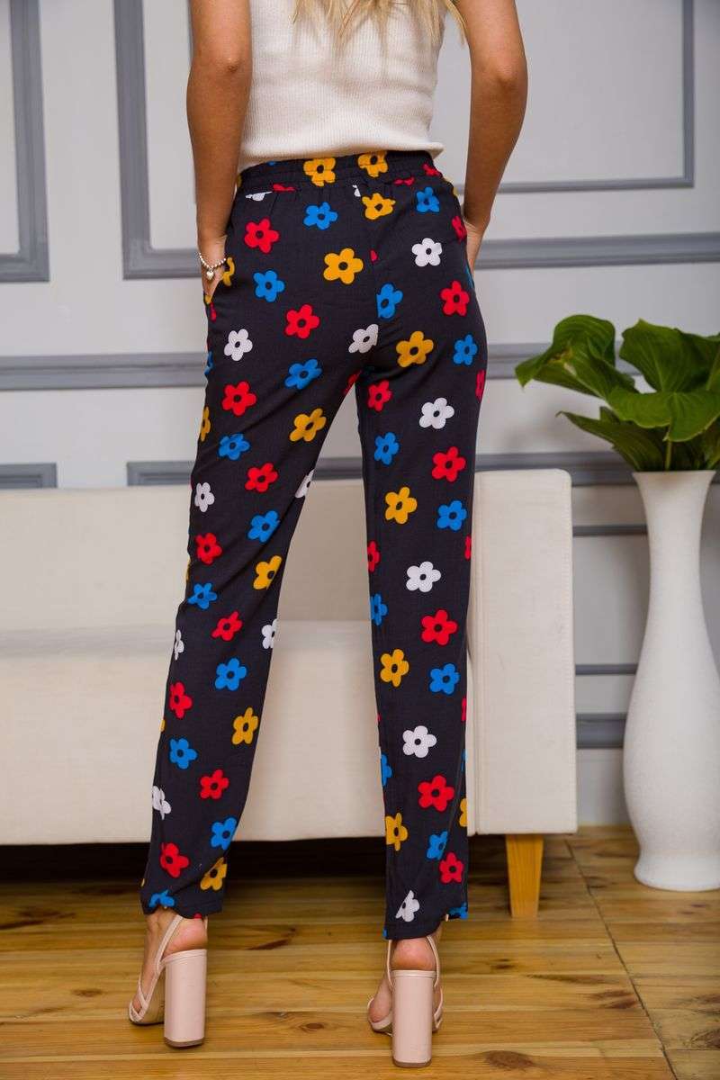 Женские брюки на резинке, черного цвета с узором, 172R076-1 — изображение 4