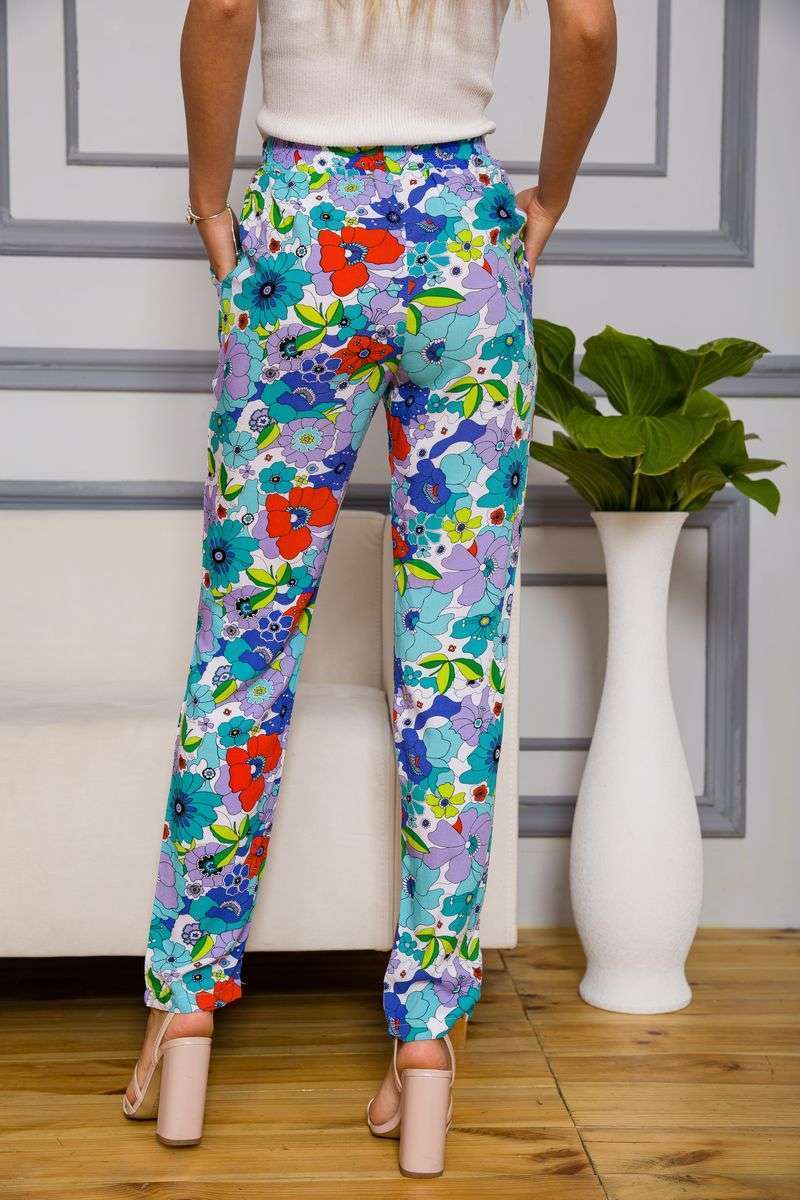 Женские брюки на резинке, мятного цвета с узором, 172R076-1 — изображение 4