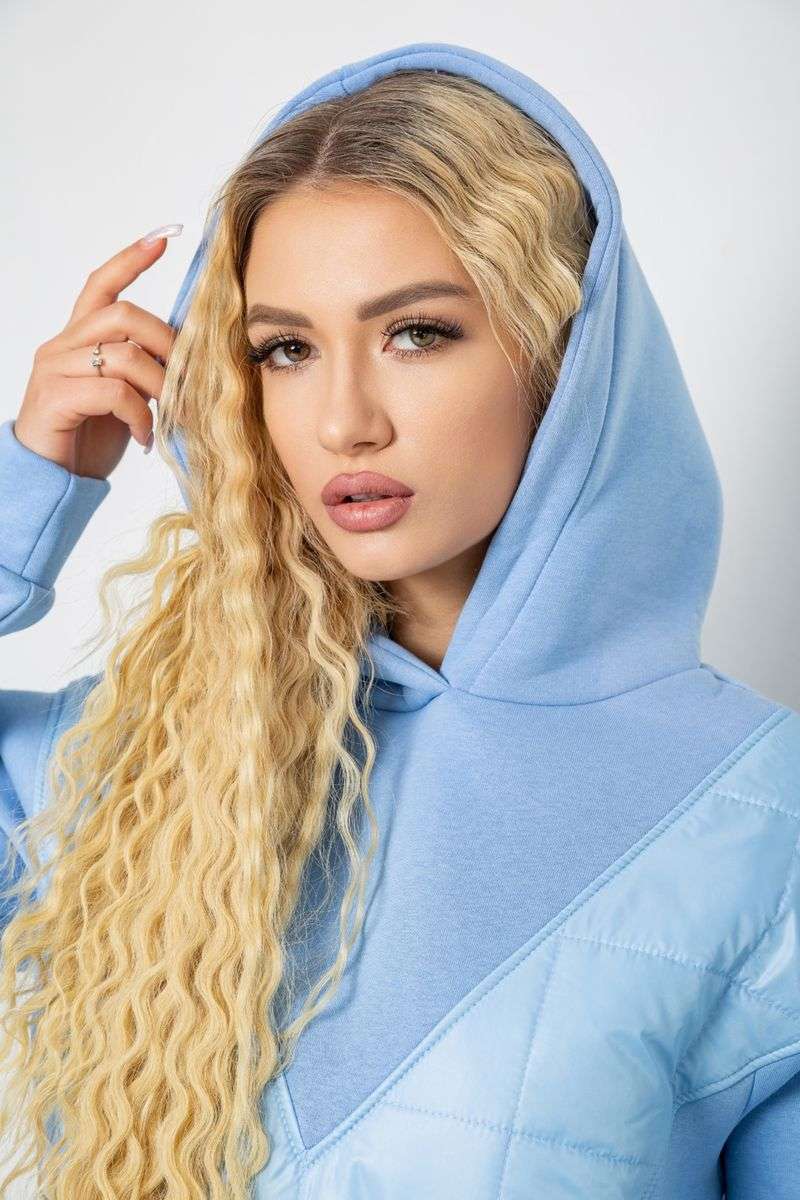 Худи женский на флисе трехнитка, цвет голубой, 102R7713 — изображение 6