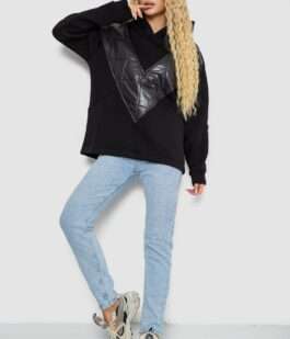 Худи женский на флисе трехнитка, цвет черный, 102R7713